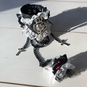 Goth Punk Bracelet with attached Ring